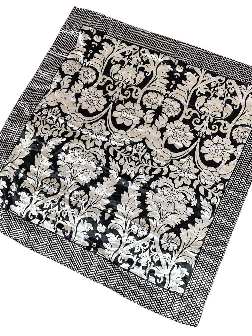 MOSI Satin Like Scarf Black & Cream Floral Damask Print